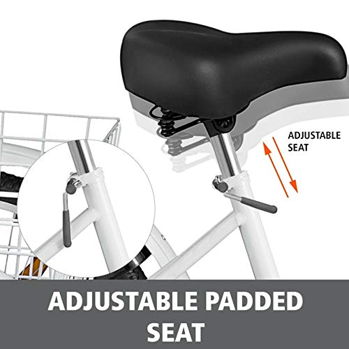 Adult Tricycle Bike Recumbent Bikes, 24 inch 1/7 Speed 3-Wheel Bicycle W/Installation Tools & Large Bike Basket for Recreation, Shopping, Exercise Men\'s Women\'s Bike (White) - Thumbnail 4
