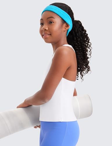 Image of CRZ YOGA Girls Butterluxe Double Lined Tank Top | Dance, Extremely Soft, Tight Fit, Waist Length, High Neck, Athletic, Sleeveless Shirts for Teen