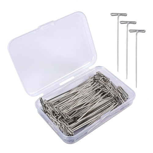 T Pins 50 Pack 2 Inch Sewing Pins for Blocking Knitting Wig Making and Crafts Modelling Straight Pins T-Pins Stainless Steel Nickel Plated with Storage Box