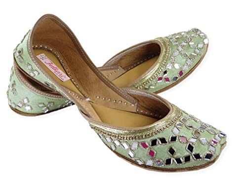 Image of Fulkari Women's Mirror Genuine Soft Leather Juttis | Bite and Pinch Free Jutis | Ladies Punjabi Jutti | Wedding Flat Stylish Mojari | Phulkari Ethnic Flats For Girls |