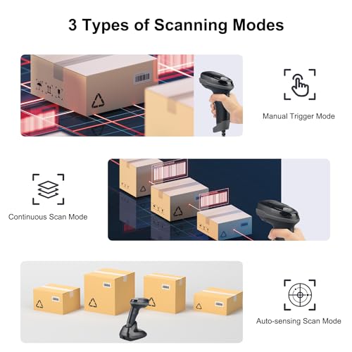 Sumicor Wireless Barcode Scanner, Bluetooth 2.4G 3-in-1 1D 2D QR Scanner with Wireless Receiver Stand, Handheld Barcode Reader for Inventory, Store, Library