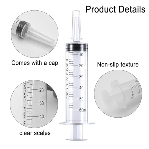 4 pack 60 ml syringe for liquid without needlesyringe with capindividually wrappedfor scientific labsmeasurementdispensingoil or glue applicato