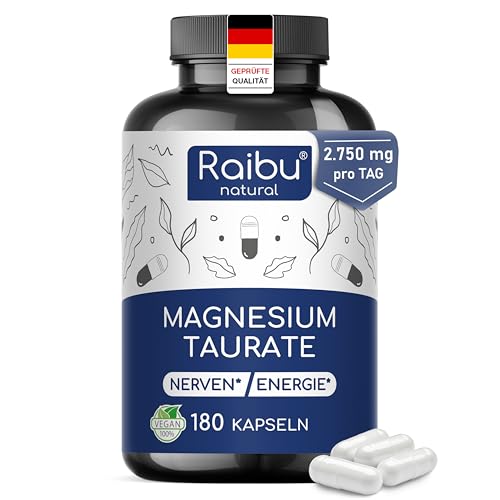 Magnesium Taurat 2750 mg pro Tag 180 Kapseln - davon 240 mg elementares Magnesium pro Tag Chelatierte Verbindung mit Taurin - Für Muskeln & Nerven* - Hohe Bioverfügbarkeit Frei von Magnesiumstearat