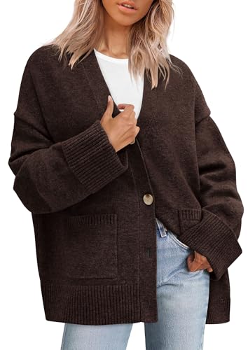 PRETTYGARDEN Women's 2025 Oversized Cardigan Sweaters Trendy Chunky Knit Long Sleeve V Neck Button Down Fall Winter Outfits