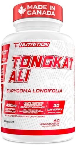 TC Nutrition Tongkat Ali Supplement for Men - 400 mg Eurycoma Longifolia - 40,000 mg Pure Tongkat Ali Equivalent - Made in Canada - 60 Veggie Capsules