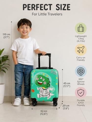 Image of Kids Carry On Luggage with Wheels,18-inch Hard Shell Suitcase Lightweight Toddler Rolling Trolly with Retractable Handle,Durable Hardside Spinner Trolly for Airplane Travel (Green Dino)
