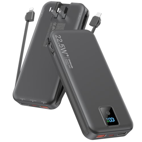 Rngsnoy Portable Charger 12000mAh 22.5W w/Built-in Cable...