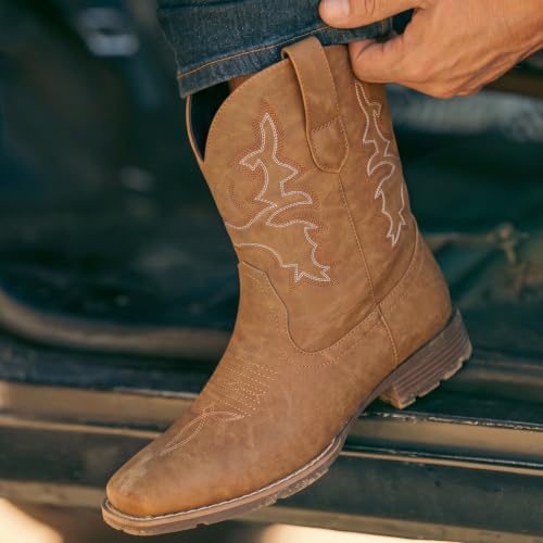 Image of Suokdil Cowboy Boots for Men - Men's Western Boots with Embroidery, Slip Resistant Square Toe Chunky Heel, Durable and Fashionable Retro Classic Footwear for Spring and Fall