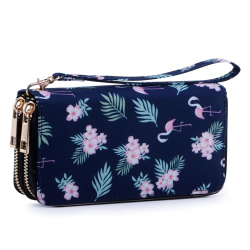 Image of XEYOU Double Zipper Long Clutch Wallet Cellphone Wallet for Women with Removable Wristlet Strap for Credit Card, Cash, Coin, Bill
