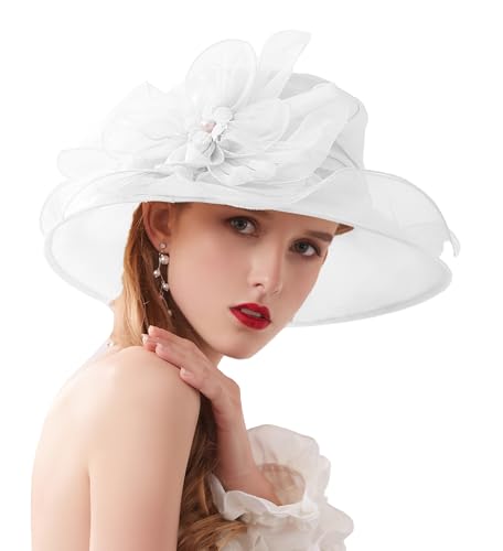 Sombrero para mujer tipo Iglesia con ala ancha y flores miniatura 3