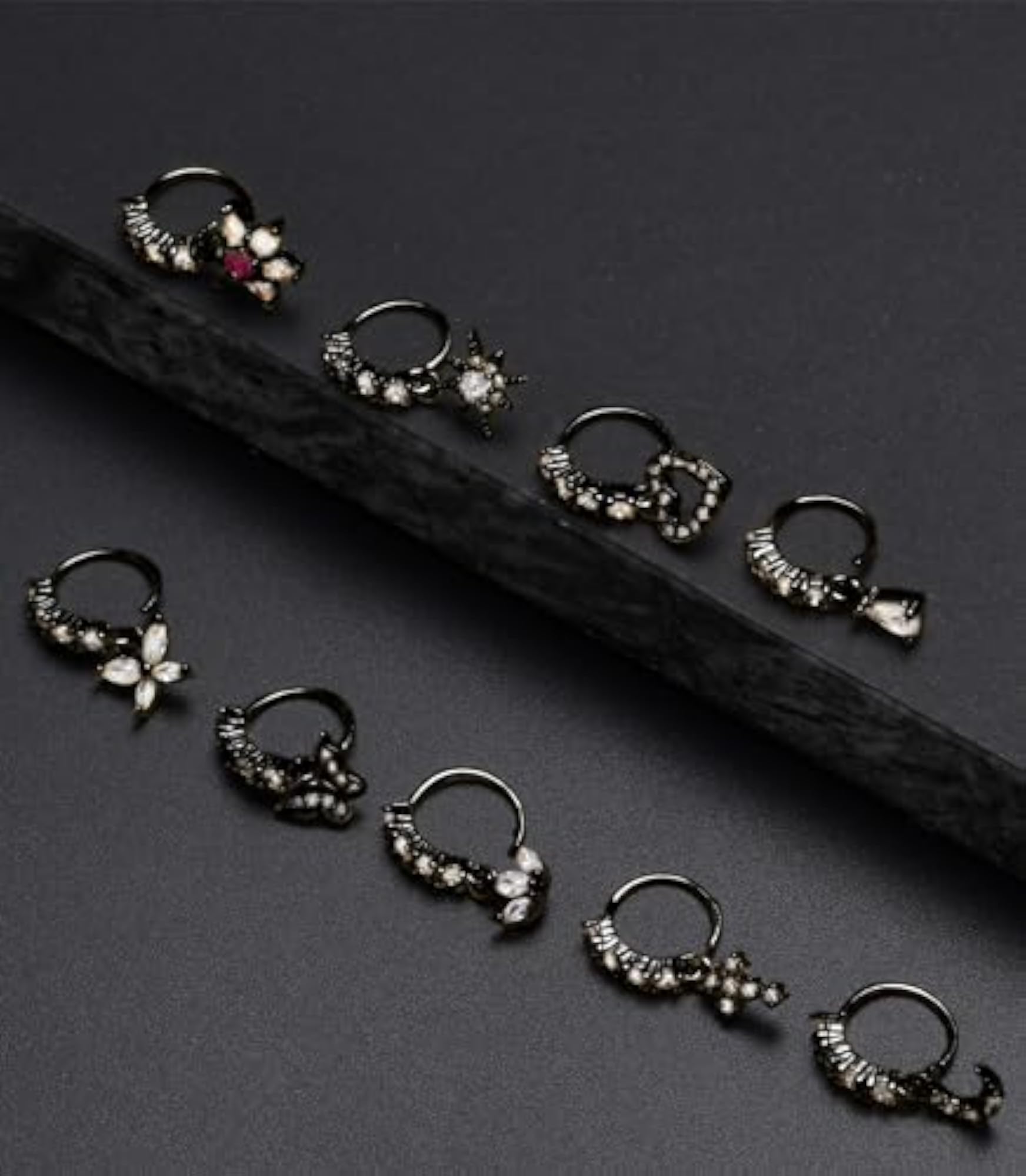 10pcs Dangle Nose Rings with Butterfly & Heart Designs