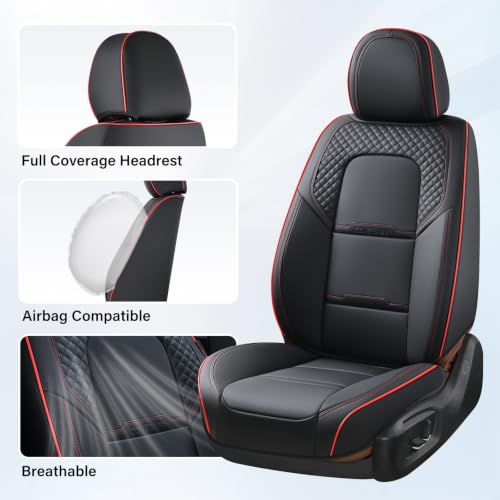 Image of Coverado Car Seat Covers Full Set, 5 Piece Car Seat Protector with Removable Headrest, Nappa Leather Breathable Front Rear Seat Cushion Side All Wrapped Universal Fit Truck Most Cars (Black & Red)