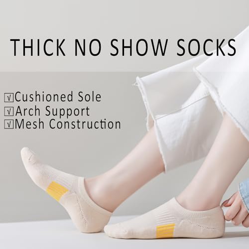 Image of EPEIUS Thick No Show Socks for Women Athletic Ankle Socks Cushioned Running Low Cut Non Slip Footies 3 /6 Pairs