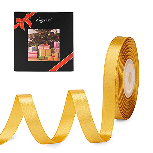 Image of Solid Color Double Faced Gold Satin Ribbon 3 /8 inch X 25 Yards, Ribbons Perfect for Crafts, Wedding Decor, Bow Making, Sewing, Gift Package Wrapping and More