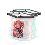 Reusable Silicone Food Bags, PopBabies Snack bags, Sandwich Bags, Storage Bags for Sous Vide, Launch, Freezer, Meet, Soup, Stand up Leakproof, Foldable and Hangable, Airtight Clip Seal, Eco Friendly