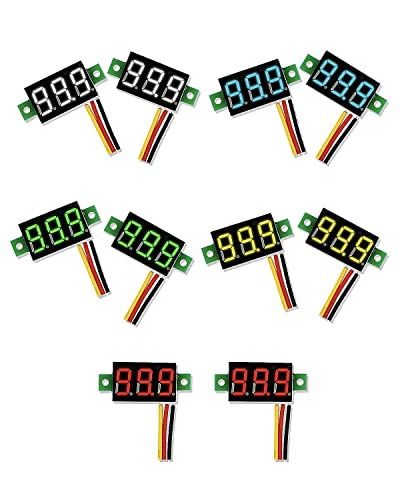 Sumklin 10PCS Mini DC Voltmeter 3-Wire DC 0-100V Voltage Tester 0.28 inch LED Panel 5 Colors Combined