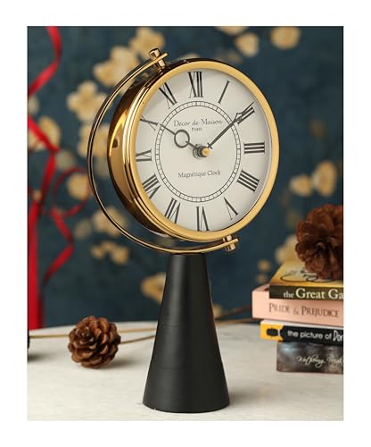 Image of Decor de Maison Brings Handcrafted Wood's Pedestal Table Clock for KidsRoom, Living Room, Bedroom, Study Table|Classic Non-Ticking Tabletop Battery Operated Analog Desk Clock (18x7x7cm)
