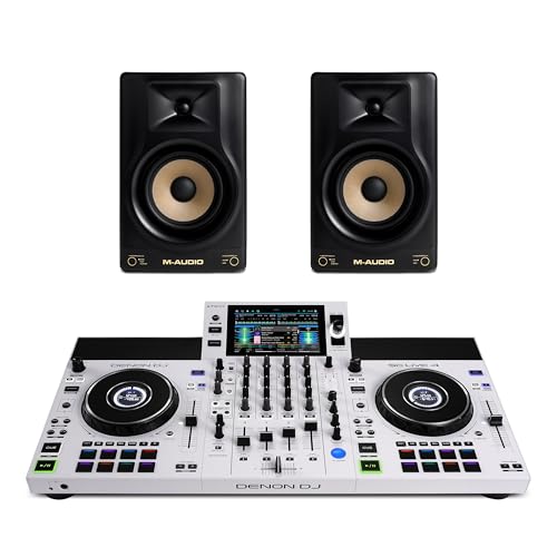 Image of Denon DJ SC Live 4 WHITE DJ Controller and M-AUDIO Forty Sixty Pair Studio Monitors for Studio Recording, Music Production, Podcasting, Streaming