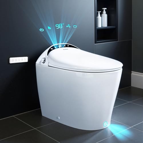 Smart Toilet with Bidet incorporated, pump-assisted flush and water filtration, ceramic material, model KBF-BS003 by Alphabath, color blanco