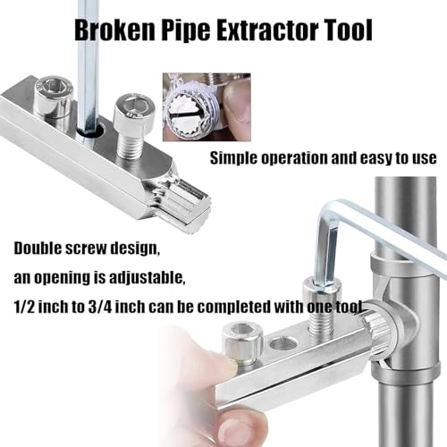 Image of Faucet Angle Valve Broken Wire Extractor Adjustable Broken Valve Extractor Universal Screw Extractor Tool Broken Bolt Remover for 1 /2 in and 3 /4 in Stripped Thread, Stainless Steel Made