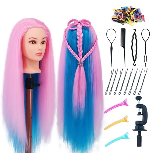 Eumos Mannequin Head with Hair 29'' Cosmetology Doll Head for Hair Styling to Practice on Hairdressing Training Braiding Heads with Clamp Holder kit