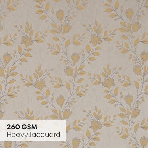 Image of haus & kinder Jacquard Window Curtains 5 Feet Long Pack of 2 Window Curtains, 5 Feet Curtains for Window (Leaf Meadow, Lemon 130x152 CM)