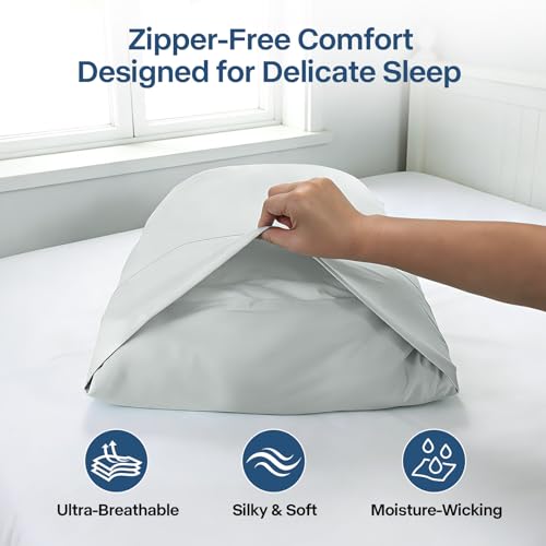 Premium Cooling Pillowcases Standard Size Set of 2 for Hot Sleepers&Night Sweats Beauty Sleep Reduces Wrinkles&Frizz Softer Than Silk Pillow Cover Oeko-TEX Certified Grey Breathable by QUTOOL - Image 6
