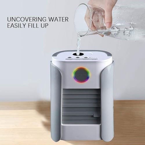 Portable Mini Air Conditioner, USB Rechargeable Personal Air Cooler, Compact Air Purifier & Fan, Nano Technology Cooling Device for Home & Travel (Gray)