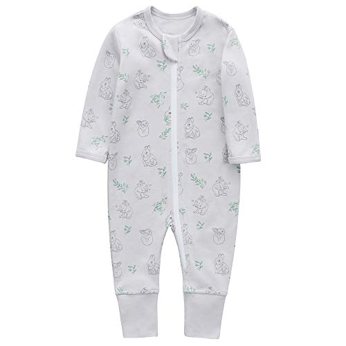 Baby Organic Cotton Footless Sleep and Play, Baby Boy and Girl Zip Front Romper, Long Sleeve (12-18 Months, Rabbit)