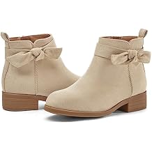 Coutgo Girls Toddler Bow knot Ankle Boots Low Chunky Heel Side Zipper Cute Dress Booties Little Big Kid