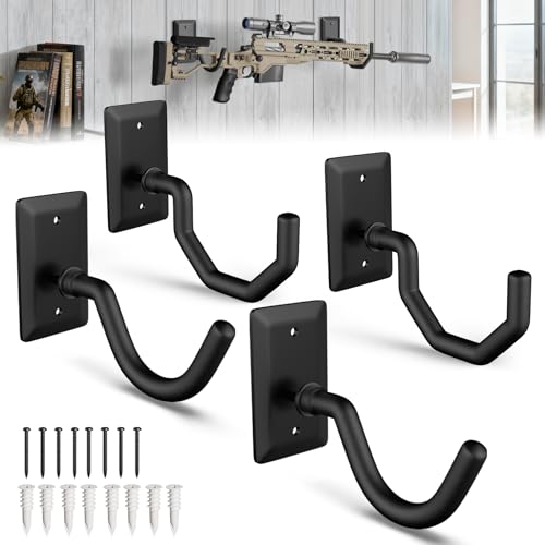 Horizontal Gun Wall Mount for Indoor Display - Yoke Design Rifle Wall Mounts, Heavy Duty Steel Shotgun Wall Holder, Adjustable Bow Wall Hanger, Wall Mount Gun Hooks with Protective Composite Padding