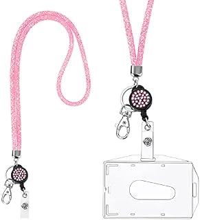 Vicloon Card Holder with Lanyard, Crystal Lanyard with Transparent ID Card Holder, Lanyard and Badge Holder Set, Keyring Badge Holders and Neck Strap for Keys ID Badge White