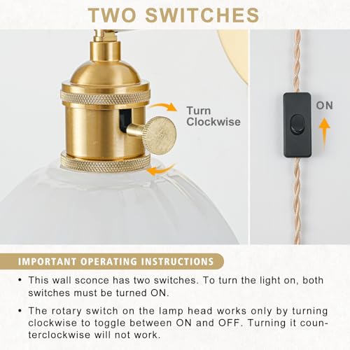 Image of Plug in Wall Sconces Set of 2, Vintage Wall Sconce Light with Tulip Milk White Glass Lampshade, Bedroom Wall Sconce with Switch and Plug in wall lamp Cord, Gold Wall Light Wall Decor Set of 2