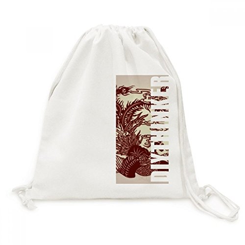 Sac à cordon Phénix en toile épaisse avec motif oiseau artistique