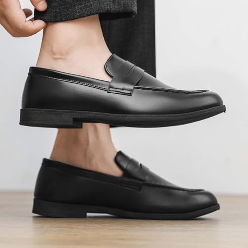 Zapatos mocasines de cuero para hombre, calzado náutico slip-on con puntera cuadrada para oficina 6