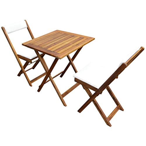 Festnight Meuble de Bistro Pliable 3 pcs et Coussins pour Jardin, Balcon ou Patio Bois d&rsquo;acacia Solide