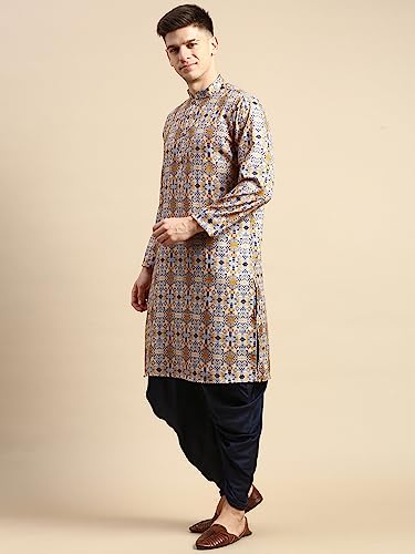 Image of Men's Black Art Silk Regular Fit Ethnic Motifs Kurta | Indian Kurta | Festive Ethnic Kurta with Embroidered Packet