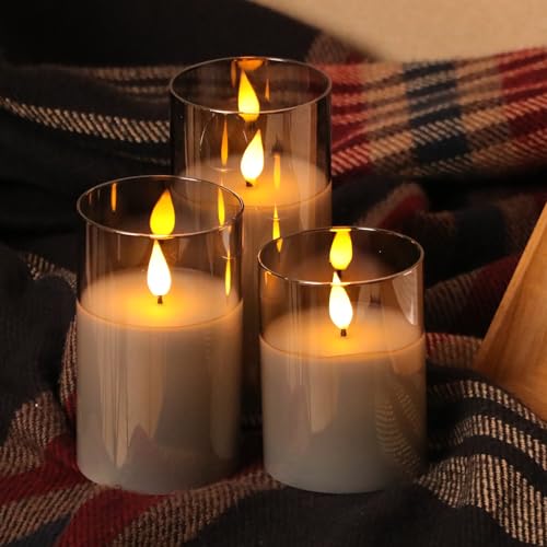 Forever Speed 3 Pack Grey Glass Flameless Candles with Remote Control Timer,Rechargeable Led Candles,USB Candles,Led Candles Flickering for Camping,Weddings Home Christmas Decoration - Image 4