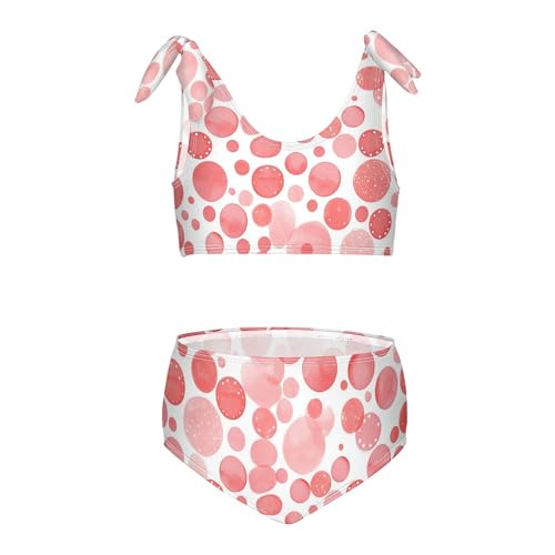 KLL Red Polka Dot White Background Girls 2 Piece Bikini Sets Quick-Dry Bathing Suit Swimming Suits Adjustable Strap