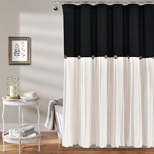 Lush Decor 16T005472 Linen Button Shower, 72" x 72", Black & White, W 72" x L 72" (1 Panels)