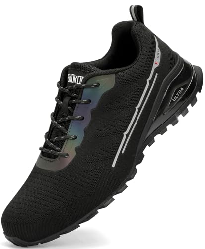 SKOKOD Zapatos de punta de acero para hombre, zapatos de trabajo compuestos, cómodos, a prueba de pinchazos, ligeros, indestructibles, Negro -, 46 EU