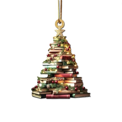 Libro di Natale, decorazione per gli amanti dei libri, gioielli per libri di Natale, in acrilico, regalo per lei, bibliotecario, lettura, libro vintage, decorazione natalizia