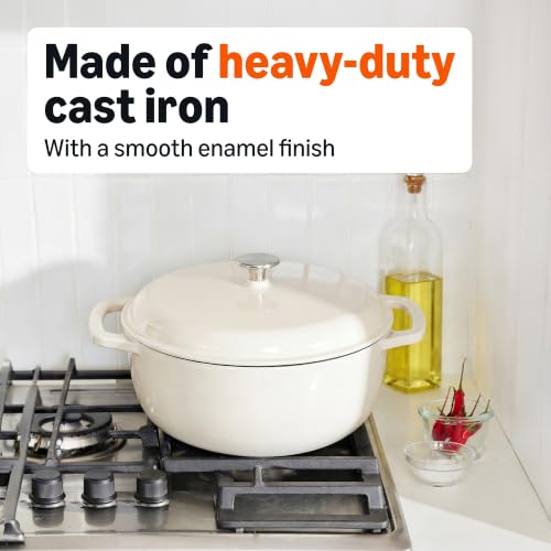 Image of Amazon Basics Enameled Cast Iron Dutch Oven Pot with Lid, Round, Dual Handles, Heavy-Duty, Oven Safe for Stews, Roasting, Baking, 6-Quart, White