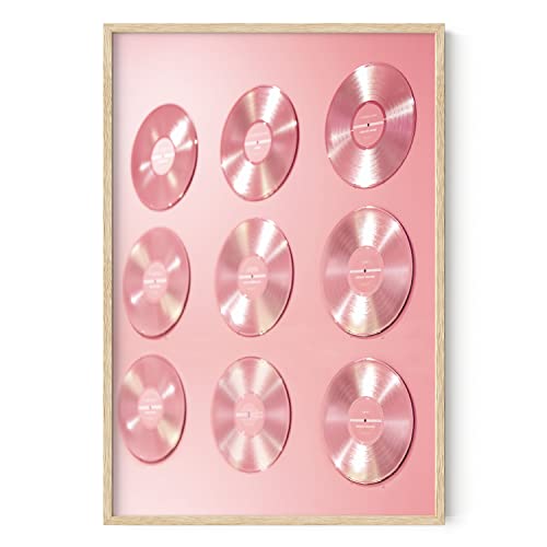 HAUS AND HUES Records for Wall Aesthetic Pink CDs - Poster for Room Aesthetic 90s Blush Pink Room Decor VSCO Posters for College Dorms (Beige Framed, 24x36)