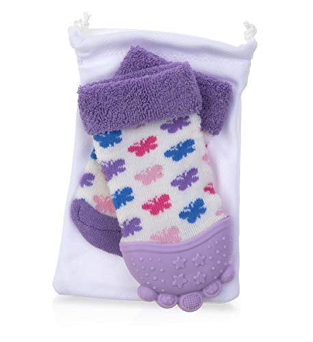 Image of Nuby Soothing Teether Sock, Purple Butterfly, 5 inch