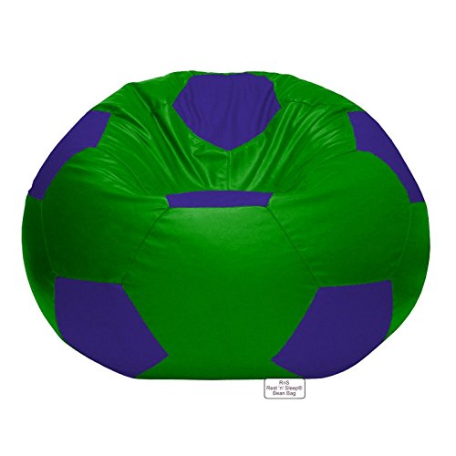Image of RnS Rest 'n' Sleep - Bean Bag Football Chair Filled with Beans for Living Room, Bed Room for Relaxing, with 1 Year Warranty (Parrot Green /Royal Blue, XXXL)