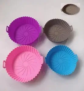 TakositioAir Fryer Accessories Liners Pot 2 Pack I Round Silicone Basket Baking Tray I Pot with Ear Handles I Nonstick Reusable Heat Resistant I Cooking Oven Insert Accessories - Multicolor (8 Inch)