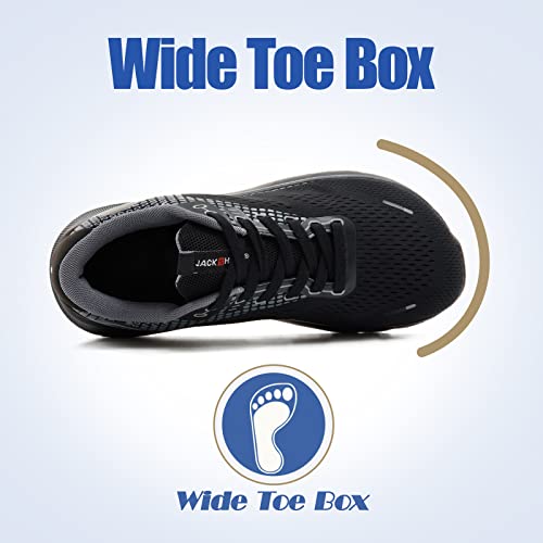 JACKSHIBO Wide Toe Box for Men Women Wide Sneakers Road Running Shoes Lightweight Breathable Neutral Cushioned Walking Shoes Athletic Tennis Wide Shoes Black