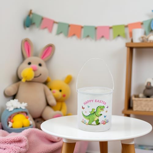 Image of Dinosaur Easter Bucket Easter Basket for Kids Baby Storage Basket Cute Toy Storage Bin Organizer Shelf Book Basket Easter Room Decor(Dinosaurs)