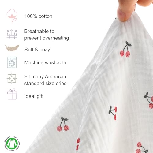 Image of Muslin Crib Sheets, 100% Cotton Soft Breathable Fitted Toddler Bed Sheet, 28 inchx 52 inchx 9 inch Standard Size Baby Mattress Cover for Girls & Boys, Berry